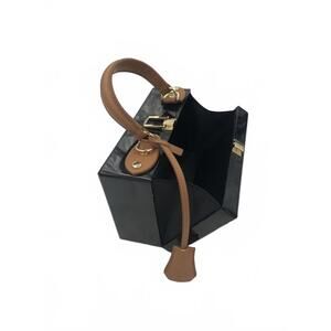 Sea Lily Black Acrylic Box Bag Gold Detachable Strap